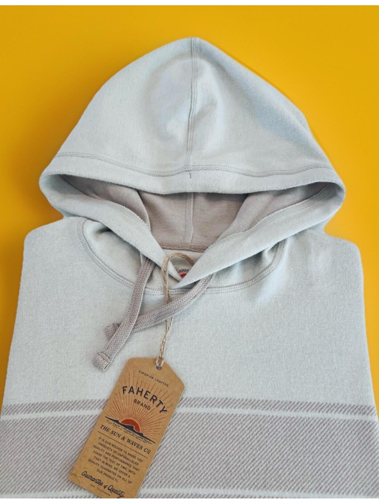 $148 Faherty Legend Sweater Hoodie Men’s Organic Cotton Winter Oat Surf Stripe M